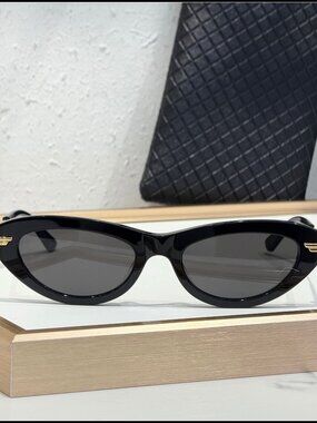 Bottega Veneta Black Cat-Eye Gold Accent Sunnies